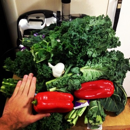Before.__SuperBowl__juice__superbowlofjuice__greenjuice__proteinandproduce__kale__collardgreens__garlic__peppers